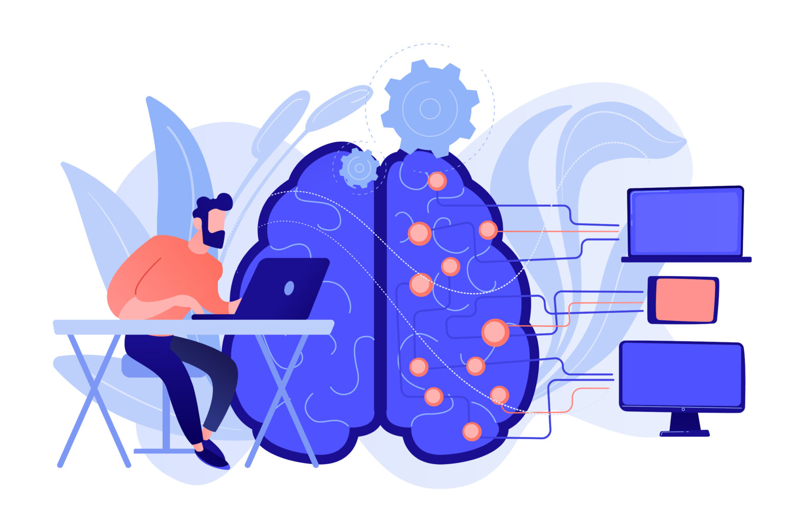 Un homme est assisté d'une intelligence artificielle qui l'aide à créer des sites web plus efficacement.